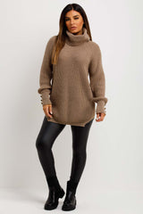 knitted roll neck jumper with gold buttons womens uk
