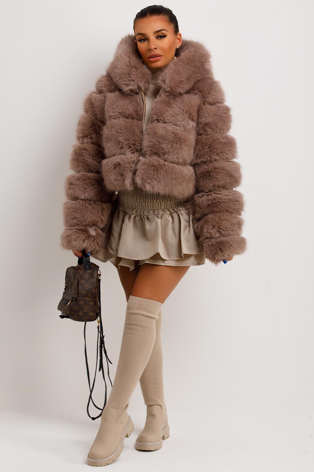 faux fur coat with hood womens