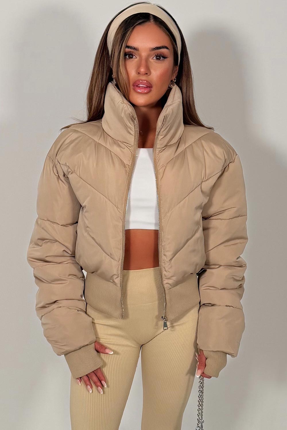 womens cropped atmosphere puffer jacket styledup uk