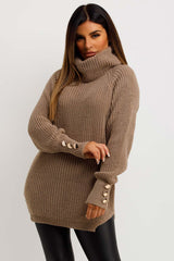 womens roll neck jumper with gold buttons