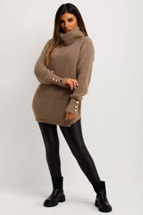 gold button roll neck knitted jumper womens