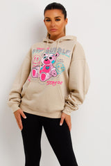 womens oversized hoodie with teddy graphic print