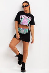 summer rave festival crop t shirt and mini skirt two piece set outfit 