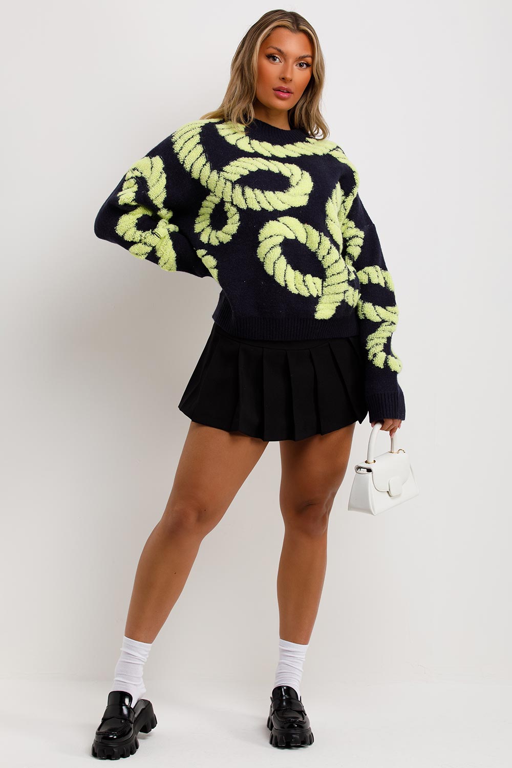 womens jumper with rope knit knitted top