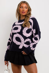 womens rope knit jumper contrast knitted top
