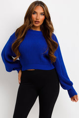 knitted long sleeve crop jumper royal blue