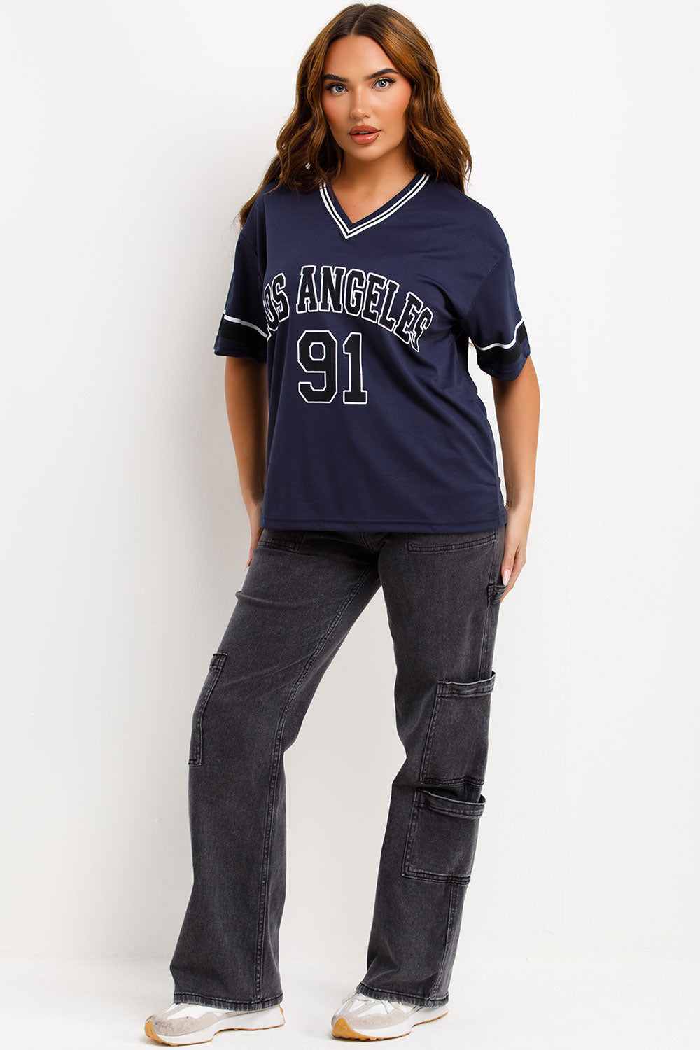 los angeles print oversized oot ball jersey t shirt navy