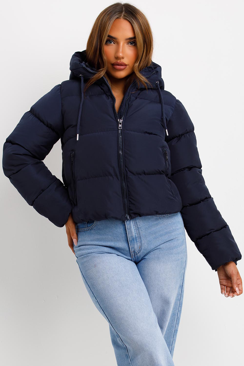 Women's Navy Hooded Puffer Jacket Zara Inspired –