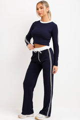 side stripe ribbed tracksuit womens loungewear co ord set