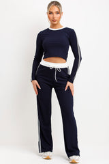 side stripe contrast ribbed loungewear set tracksuit