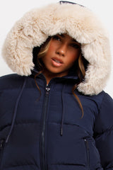 navy faux fur hood jacket for winter uk