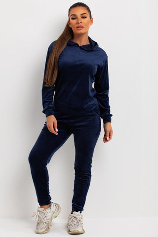 Navy cheap velvet tracksuit