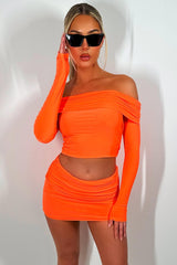 fold over skirt and top co ord set neon orange