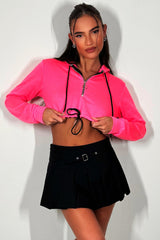 crop sweatshirt neon pink hooded top festival rave clothes