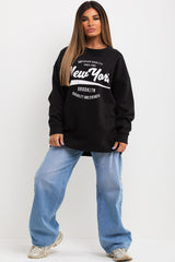 womens oversized sweatshirt with new york slogan