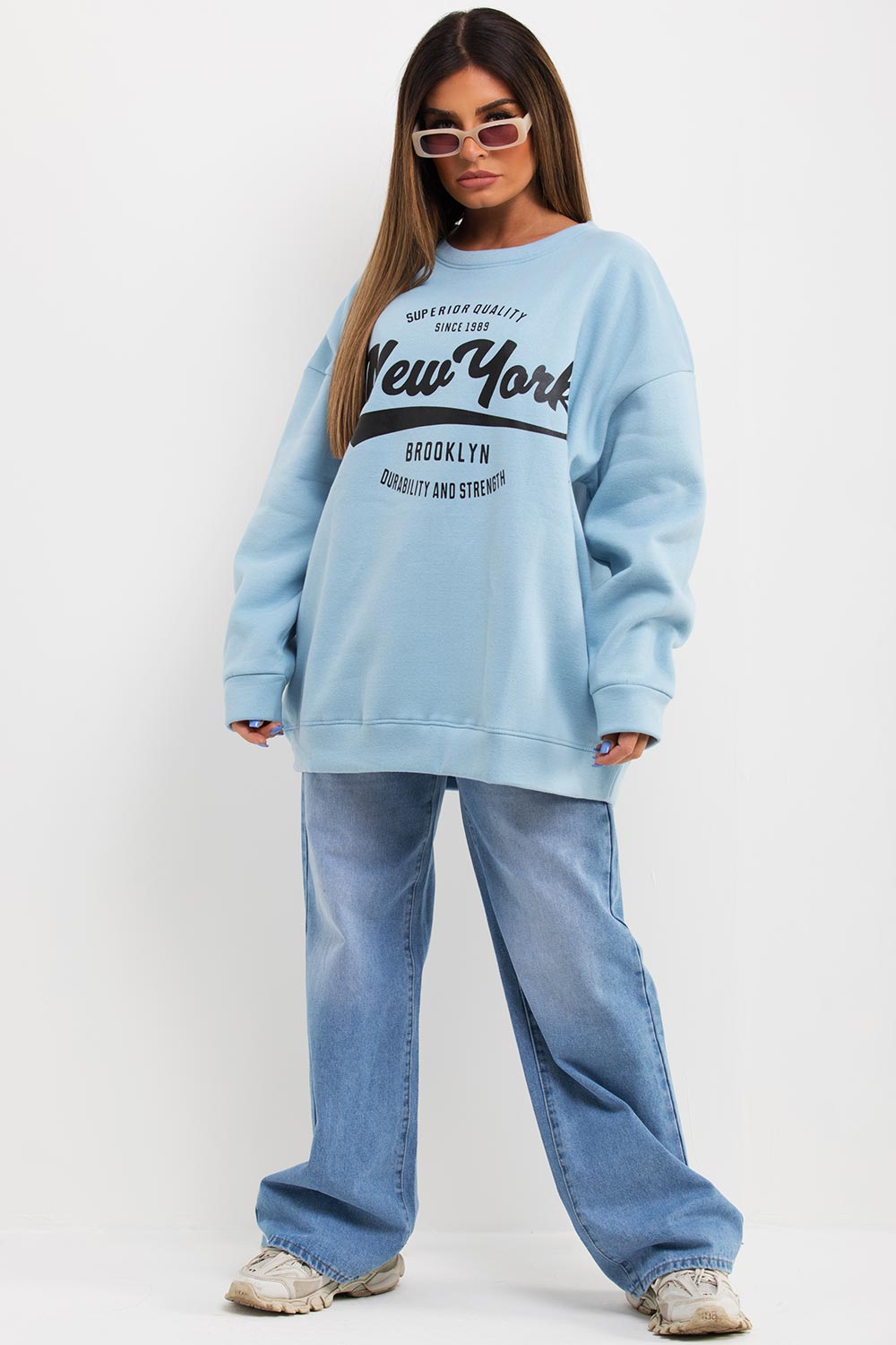 new york slogan oversized sweatshirt womens