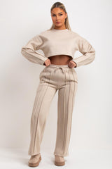 crop sweatshirt and straight leg joggers with seam detail tracksuit 