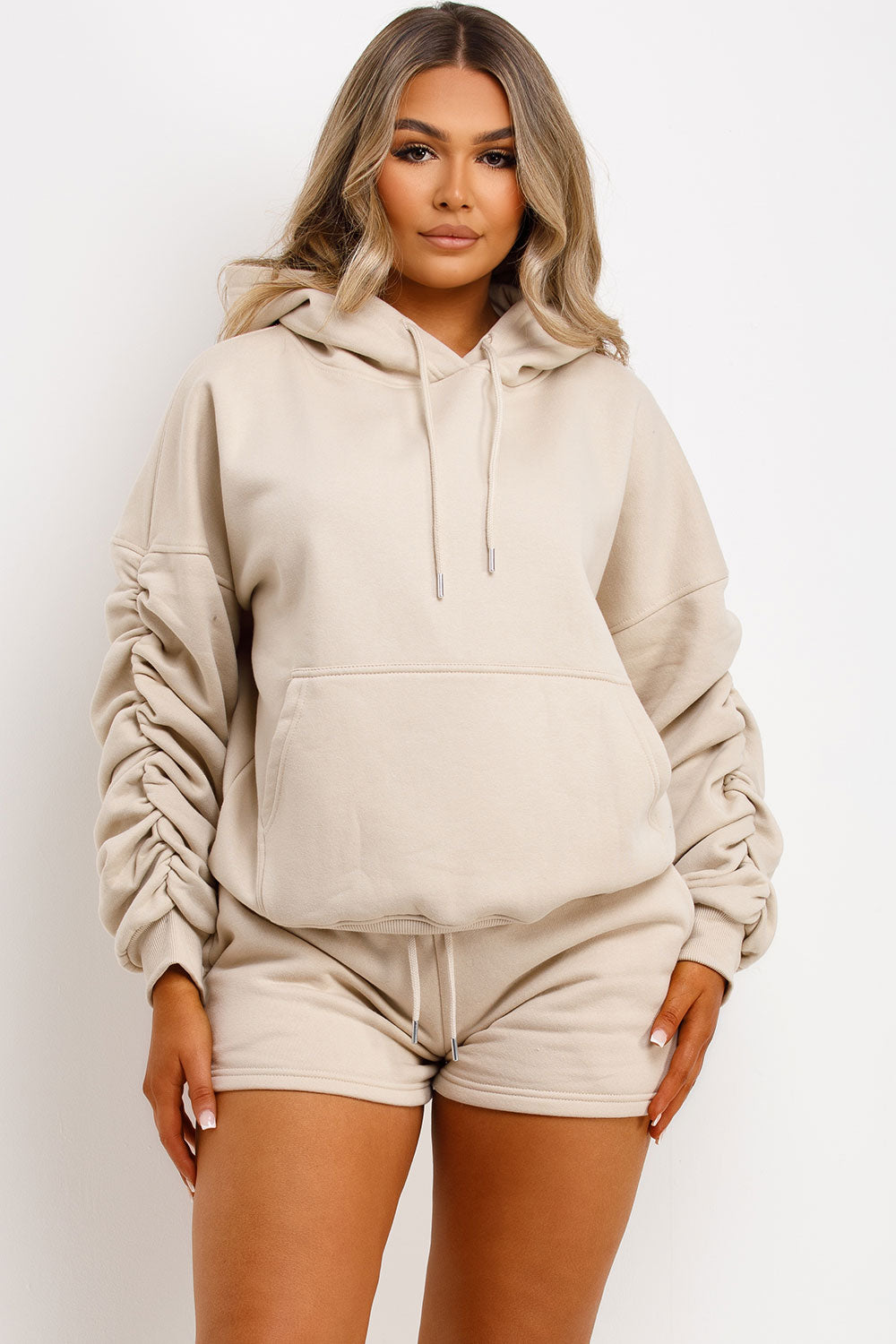 short and hoodie tracksuit loungewear womens airport outfit