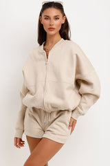 short tracksuit womens zara bomber jacket and shorts set airport outfit