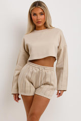 crop tracksuit shorts and crop jumper two piece summer lounge set summer
