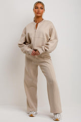 bomber sweatshirt with zip drop shoulder cotton blend and straight leg joggers two piece lounge set tracksuit