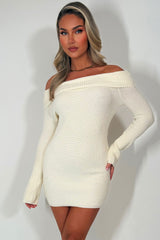 long sleeve knitted jumper dress with off shoulder neckline