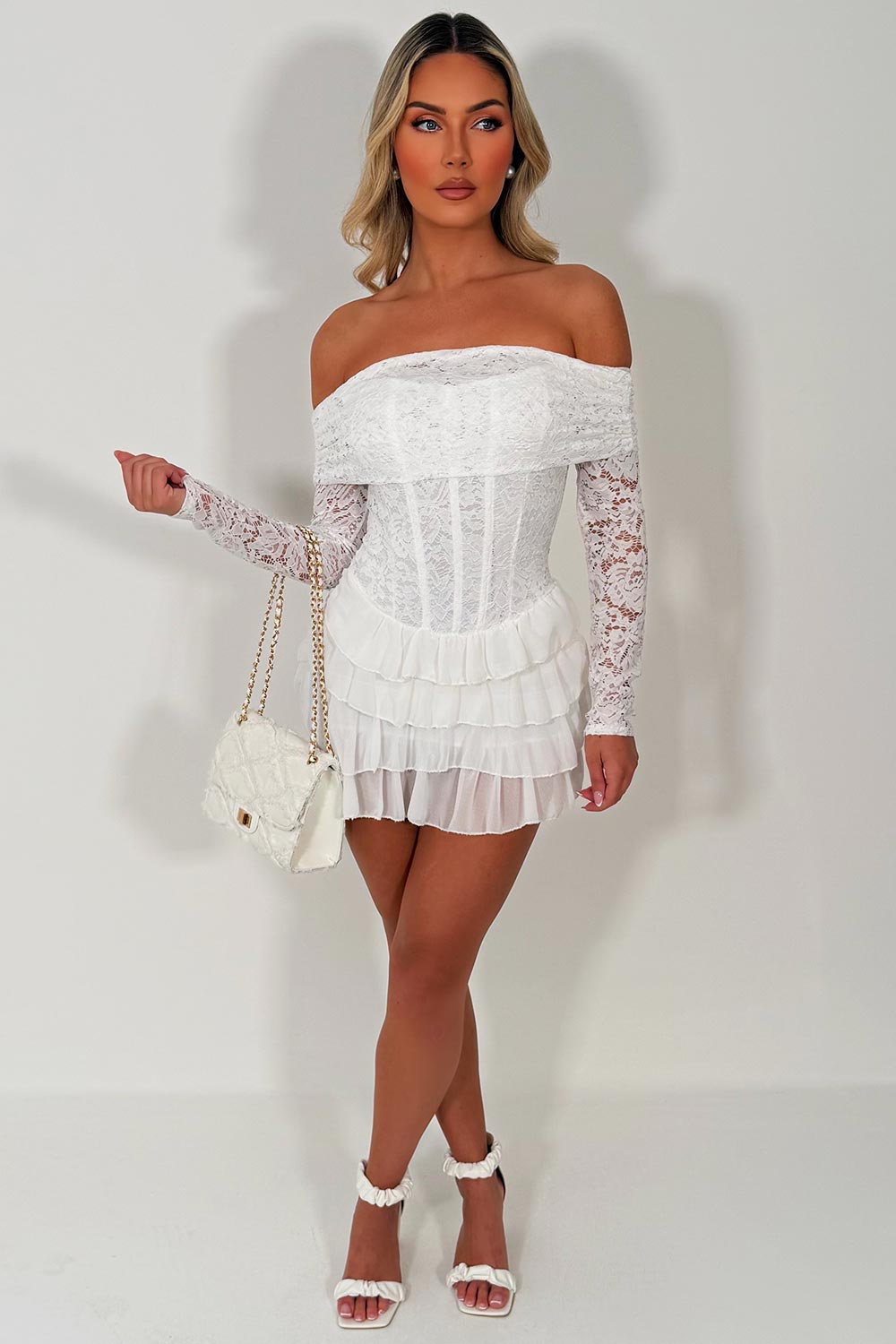 white lace playsuit with long sleeves festival rave outfit holiday clothes styledup uk