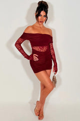long sleeve lace mini dress off the shoulder christmas party festival rave outfit 