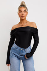 long sleeve off shoulder bodysuit top going out outfit