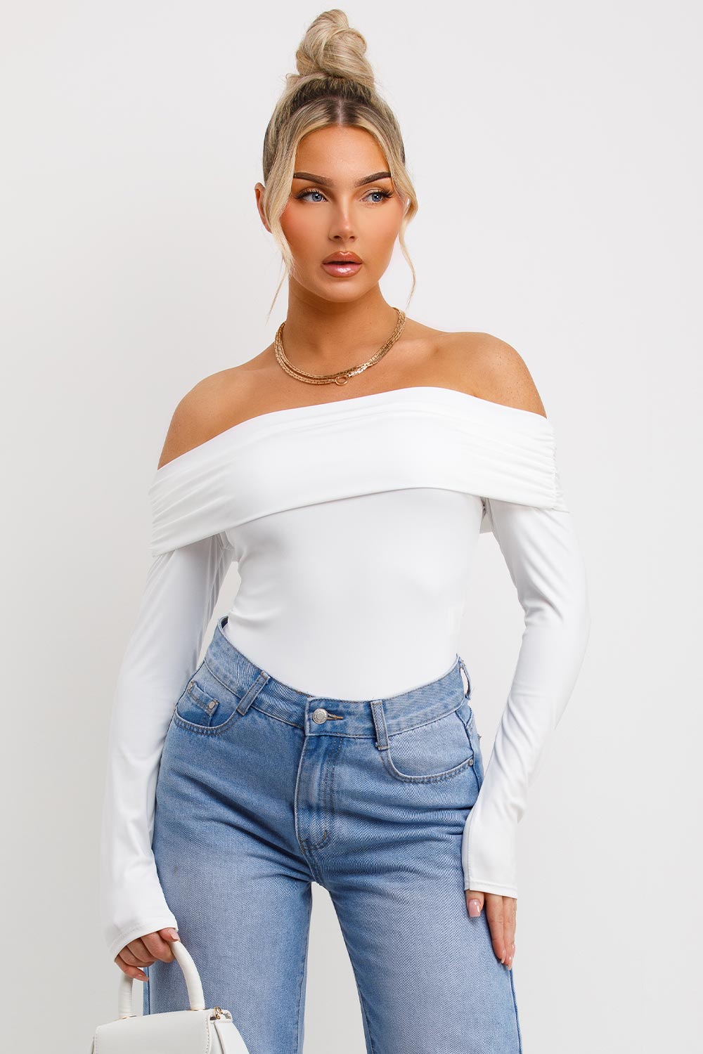 White Rib Cut Out Cami Top With Sleeves