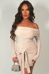 long sleeve knot front off shoulder christmas party dress styledup