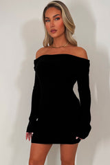 knitted long sleeve jumper dress with off shoulder neckline