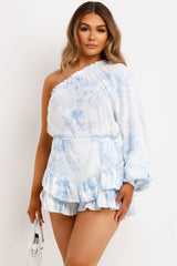 summer holiday one shoulder floral playsuit cheese cloth 