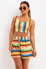 crochet print crop top and shorts holiday outfit womens