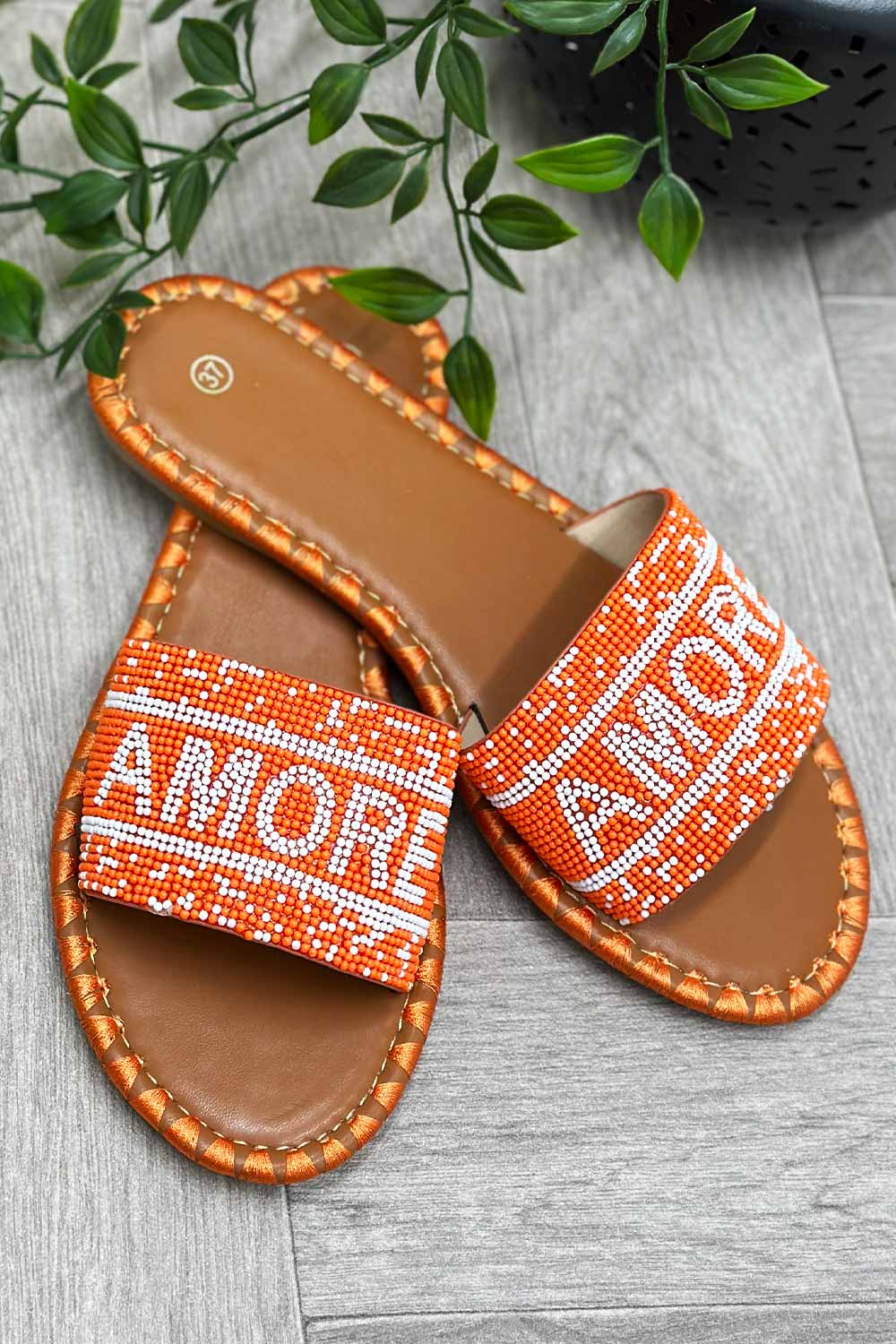 womens slip on slider sandals with amore beads