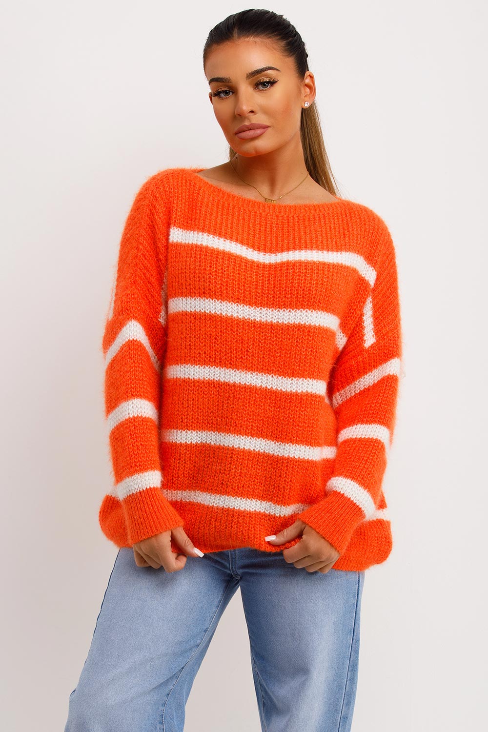 womens knitted striped oversized jumper