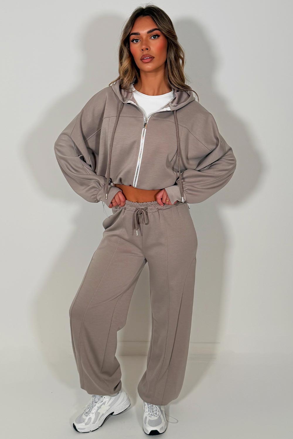 womens dove grey airport outfit tracksuit set 