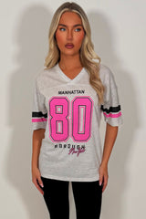 womens baseball jersey t shirt with manhattan 88 print everyday casual outfit styledup uk