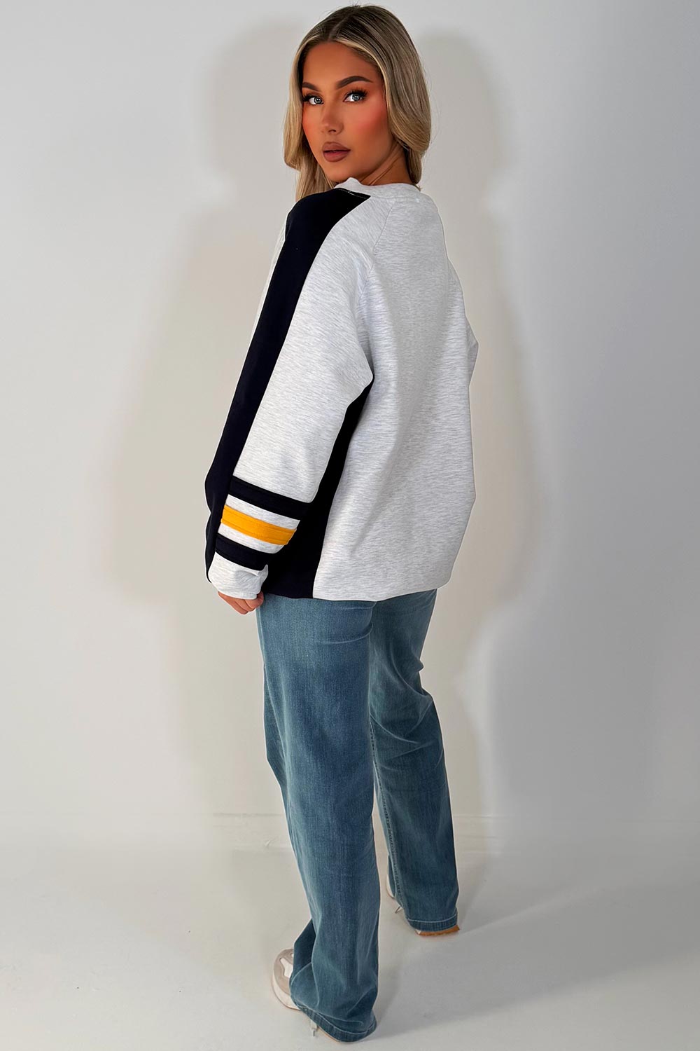 womens oversized sweatshirt baseball jumper styledup 