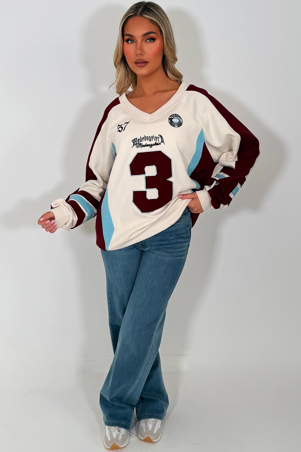 womens oversized sweatshirt baseball jumper styledup 