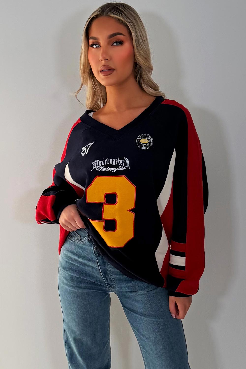 womens oversized sweatshirt baseball jumper styledup 