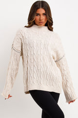 contrast stitch cable knit jumper womens