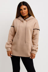 womens oversized hooded sweatshirt with contrast stitches
