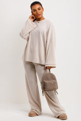 womens ribbed oversized top and trousers loungewear co ord set