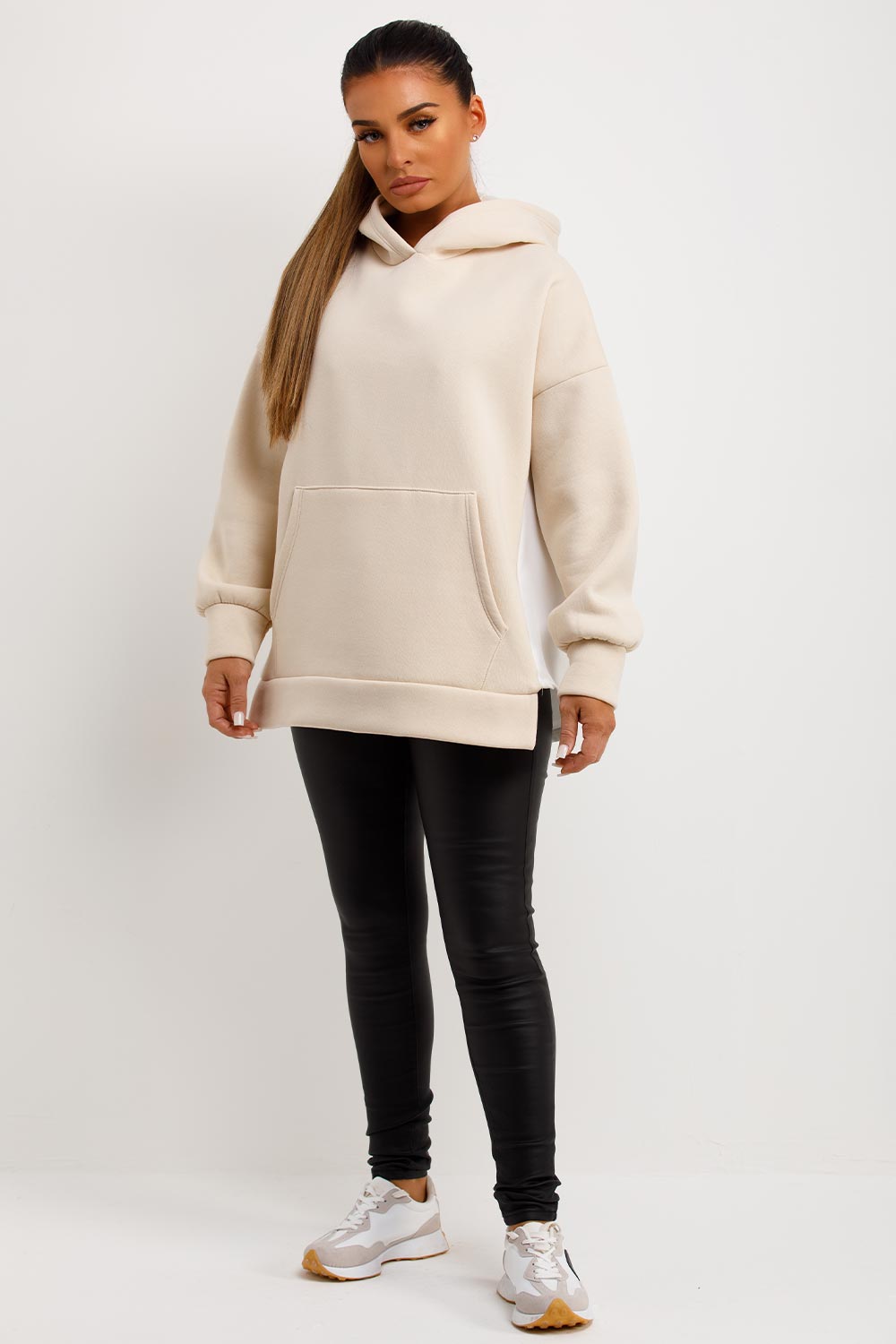 womens beige oversized hoodie sweatshirt
