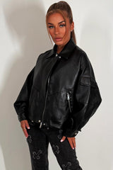 womens faux leather jacket black zara 