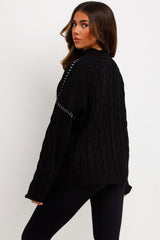 cable knit jumper with contrast stitches womens