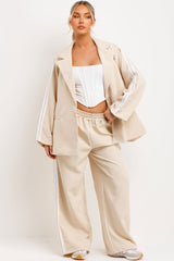 odd muse blazer and wide leg trousers two piece co ord set beige