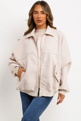 womens zara soft bomber jacket with lapel collar styledup