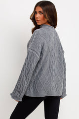 cable knit jumper with contrast stitches womens